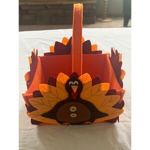 Felt Thanksgiving Turkey Basket Orange Fall Decor Treat Bag Centerpiece
